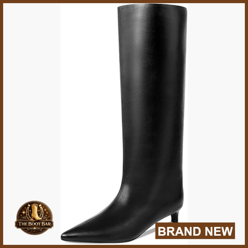Kitten Heel Knee High Boots, 1.5-Inch Stiletto, Pull-On Pointed Toe
